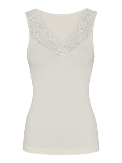 Hvis rib top med v-hals blondekant Tim & Simonsen Belen rib v-lace Top Ivory