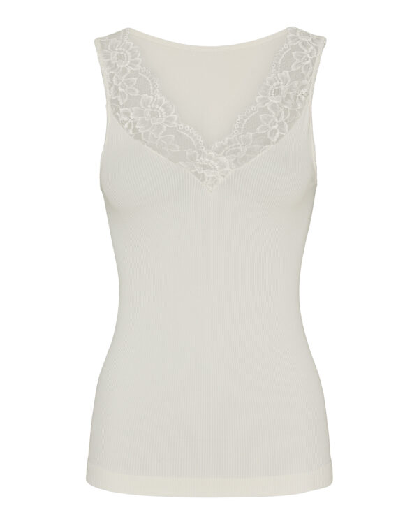 Hvis rib top med v-hals blondekant Tim & Simonsen Belen rib v-lace Top Ivory