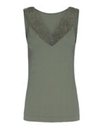 Grøn rib top med v-hals blondekant Tim & Simonsen Belen rib v-lace Top | Oliva