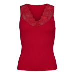 Rød rib top med v-hals blondekant Tim & Simonsen Belen rib v-lace Top | Rosso