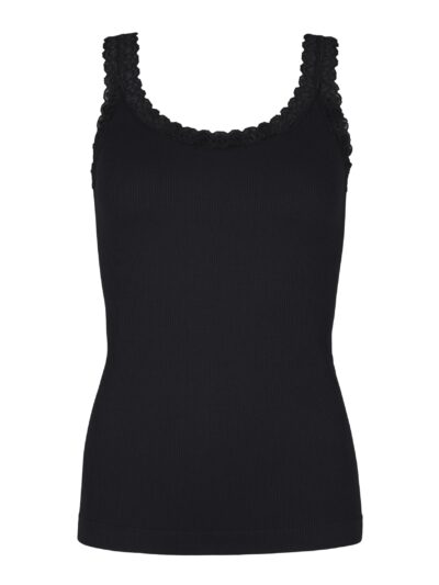 Sort rib top med blondedetaljer ved stropperne Tim & Simonsen Frida rib Top Nero