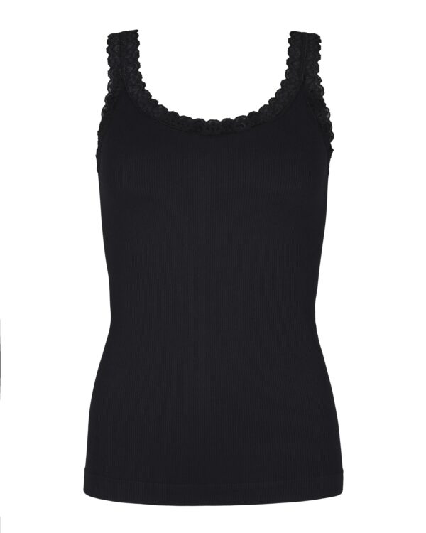 Sort rib top med blondedetaljer ved stropperne Tim & Simonsen Frida rib Top Nero