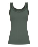 Støvet grøn rib top med blondedetalje ved stropperne Tim & Simonsen Frida rib Top Olivia