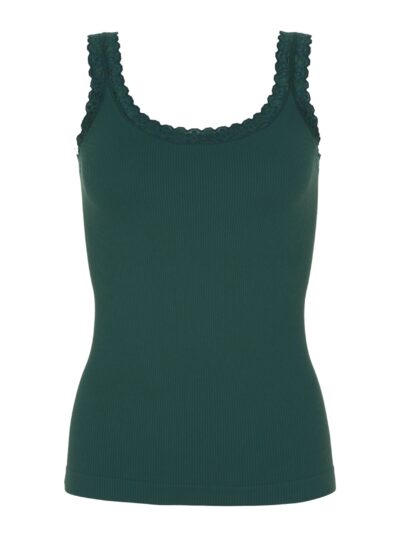 Grøn rib top med blondedetaljer langs stropperne Tim & Simonsen Frida rib Top Verde scuro