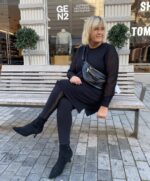 langærmet sort kjole ONLY Carmakoma CARCAIAL Short Dress Black Mesh sleeves