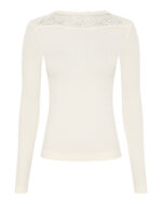 Lys beige rib bluse med blondedetaljer ved halsen Tim & Simonsen Anita rib T-shirt LS Panna