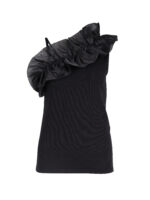 NÜ Black mix Xyrienne Top knit SUSTAINABLE sort top med store gennemsigtig flæse foran og bagpå, der giver et one-shoulder look