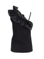 NÜ Black mix Xyrienne Top knit SUSTAINABLE sort top med store gennemsigtig flæse foran og bagpå, der giver et one-shoulder look