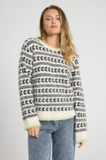 Modelbillede af sort hvid mønstret strik Freequent FQLOUISA-PULLOVER Star Off-white w. Black