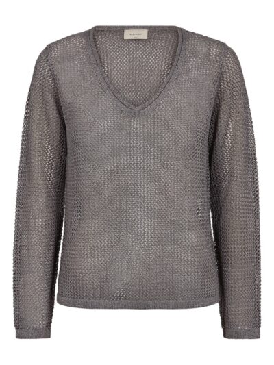 Let gennemsigtig metallic strik med v-hals. Freequent FQTERNE-PULLOVER Grey w Silver