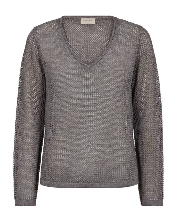 Let gennemsigtig metallic strik med v-hals. Freequent FQTERNE-PULLOVER Grey w Silver