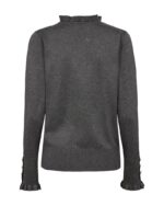 Grå strik med høj hals og flæsedetaljer på hals og ærmekanter samt similisten på ærmerne. Freequent FQKATIE-PULLOVER Dark Grey Melange