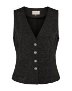 Fronten af Glitrende sort vest med sølv knapper Freequent FQNANNILUX-WAISTCOAT Black w Silver