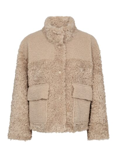 vendbar beige jakke i ruskind og faux fur med frontlommer. Freequent FQBAMBI-JACKET Moonbeam