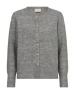 Grå strik med perleknapper. FQPEARL-CARDIGAN | Medium Grey mlg.