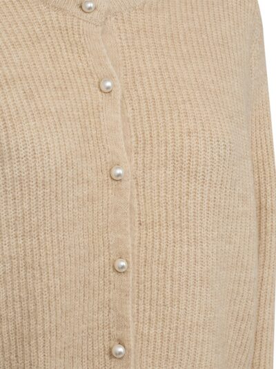 Beige cardigan med perleknapper. FQPEARL-CARDIGAN Moonbeam Melange