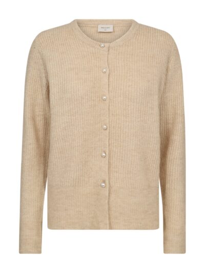 Beige cardigan med perleknapper. FQPEARL-CARDIGAN Moonbeam Melange