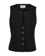 Fronten af klassisk sort vest med v-hals, knapper og lommer. Freequent FQNANNI-WAISTCOAT Black