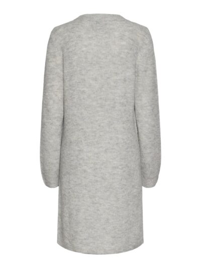 kort lysegrå strikkjole lange ærmer. PIECES PCELLEN LS O-NECK Knit Dress light grey