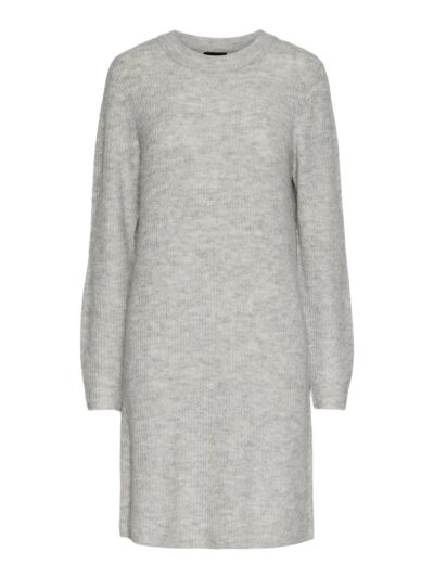 kort lysegrå strikkjole lange ærmer. PIECES PCELLEN LS O-NECK Knit Dress light grey