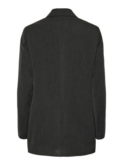 ryggen af mørkegrå blazer med meget tynde striber og enkelt knappelukning. PIECES PCTALIA LS BLAZER Dark Grey