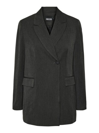 mørkegrå blazer med meget tynde striber og enkelt knappelukning. PIECES PCTALIA LS BLAZER Dark Grey