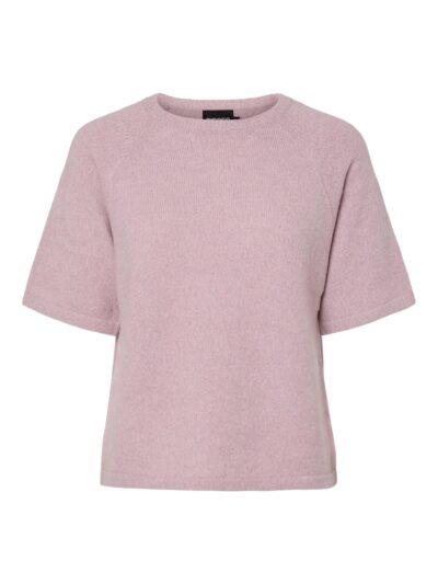 kortærmet lyserød strik t-shirt PIECES PCMIKELA SS O-NECK KNIT Dawn Pink