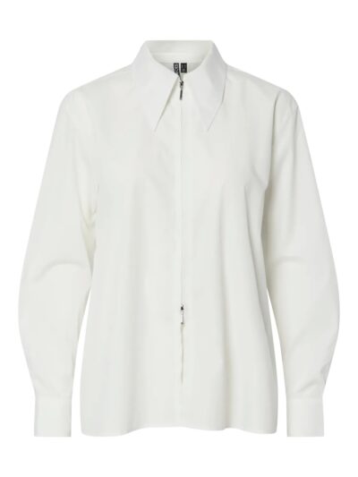 hvid skjorte med lynlås PIECES PCNANCY LS ZIP SHIRT White