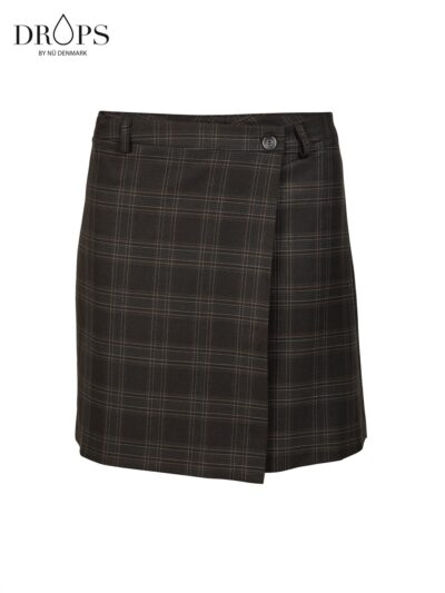 kort brun nederdel med ternet mønster og enkelt knappelukning. NÜ Yenna Skirt Dark Brown mix