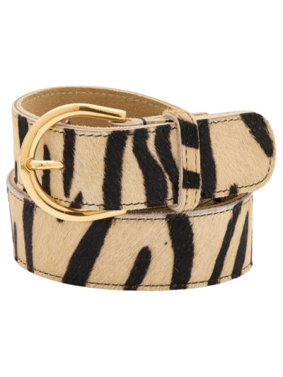 skind bælte med hår i zebra mønster og guld spænde fra Tim & Simonsen Zebra jeans belt Gold