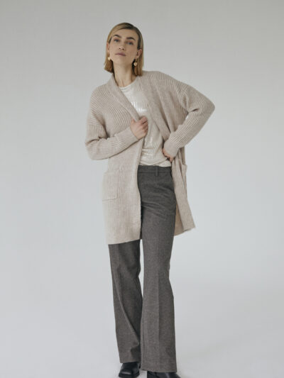 mellemlang beige cardigan åben foran Freequent FQALONA-CARDIGAN Moonbeam