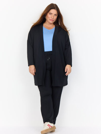 plussize mellemlang sort cardigan med sjalskrave. Wasabi WA-SABINA 23 Black