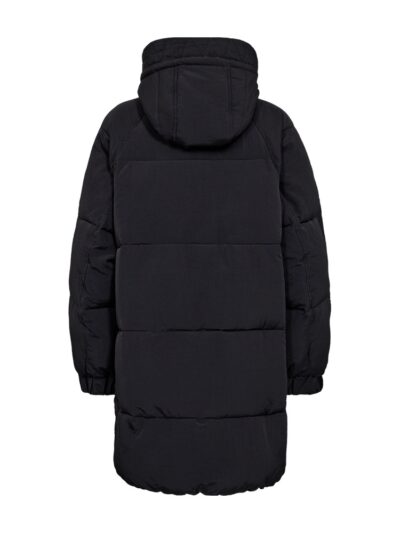 ryggen af sort vinterjakke med hætte med snøre og skjult lynlåslukning. Freequent FQMELLOW-JACKET Black