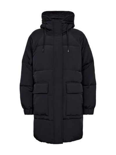 sort vinterjakke med hætte med snøre og skjult lynlåslukning. Freequent FQMELLOW-JACKET Black