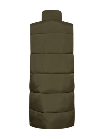 ryggen af lang grøn vest med høj hals og skjult lynlåslukning. Freequent FQLULA-WAISTCOAT Olive Night