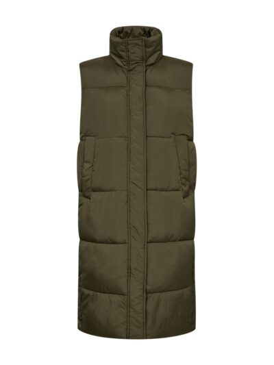 lang grøn vest med høj hals og skjult lynlåslukning. Freequent FQLULA-WAISTCOAT Olive Night