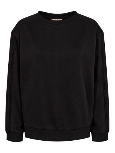 klassisk sort sweatshirt med kabelmønster på ærmerne. Freequent FQWANA-PULLOVER Black