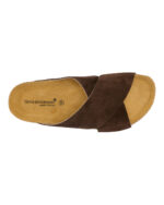 billede oppefra af brun sandal med krydsende remme i ruskind. Tim & Simonsen Annet Nature Marron