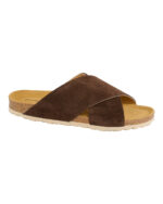 brun sandal med krydsende remme i ruskind. Tim & Simonsen Annet Nature Marron