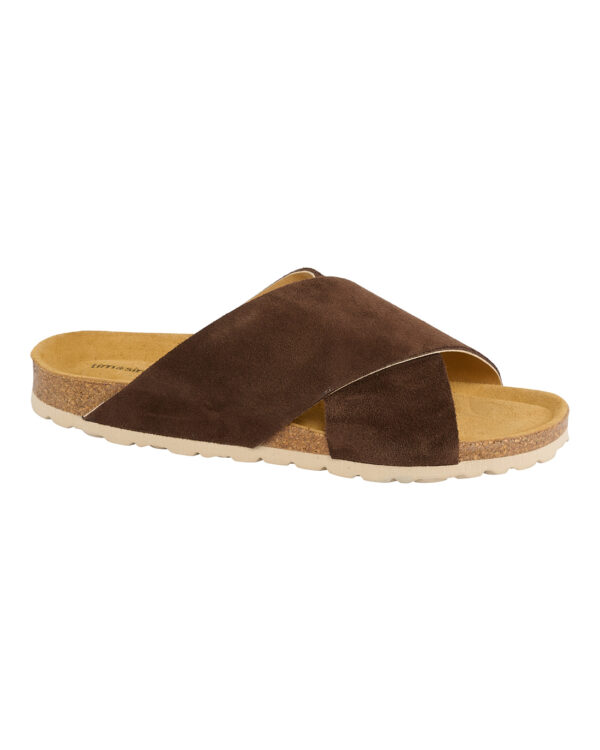 brun sandal med krydsende remme i ruskind. Tim & Simonsen Annet Nature Marron