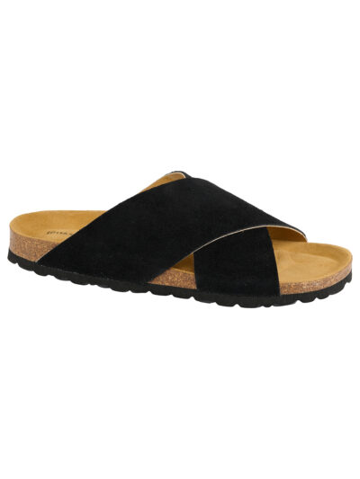 sort sandal med krydsende remme i ruskind. Tim & Simonsen Annet Nature Negro