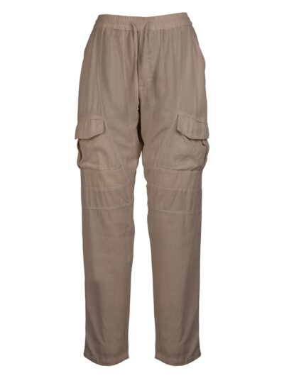 brune bukser med snøre og elastik i taljen og udvendige lommer. NÜ Yui 7/8 Trousers Mud 8313-10
