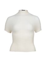hvid strik t-shirt med korte ærmer og høj hals. NÜ Yonna Tee Bone 8347-52
