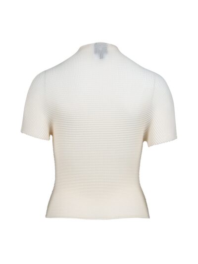 hvid strik t-shirt med korte ærmer og høj hals. NÜ Yonna Tee Bone 8347-52