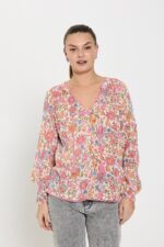 lyserød bluse med blomstermønster Freequent Star off-white w Fuchsia Pink FQCARIN-BLOUSE