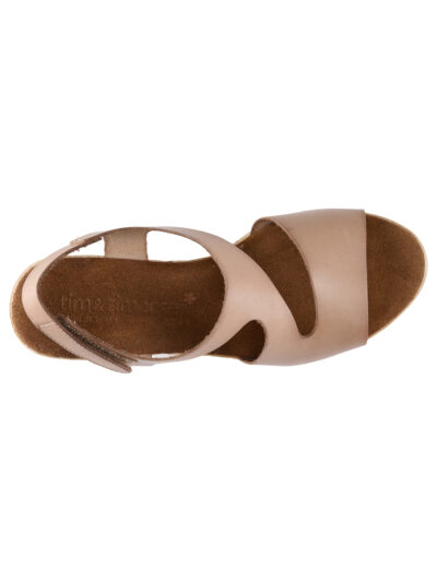 billede oppefra af sandal i skind med kilehæl på 7 cm og en front på 3 cm. Tim & Simonsen Katia Nature Lino
