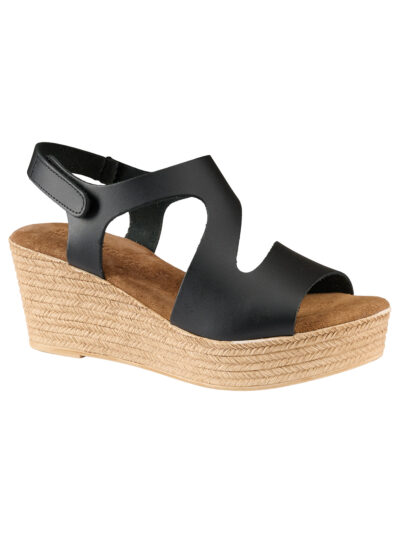sandal i sort skind med kilehæl på 7 cm og en front på 3 cm. Tim & Simonsen Katia Nature Negro
