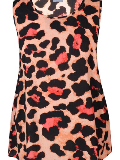 coral leo top med rund hals og løs pasform. ZHENZI Gigi 752-Top N/S Coral poppy