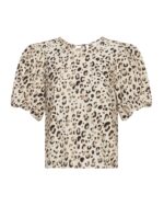 kortærmet leo bluse med puf-ærmer og åbning med bindedetalje i nakken. MOSS Copenhagen MSCHAlyona Vlora 2/4 Top