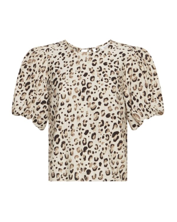 kortærmet leo bluse med puf-ærmer og åbning med bindedetalje i nakken. MOSS Copenhagen MSCHAlyona Vlora 2/4 Top